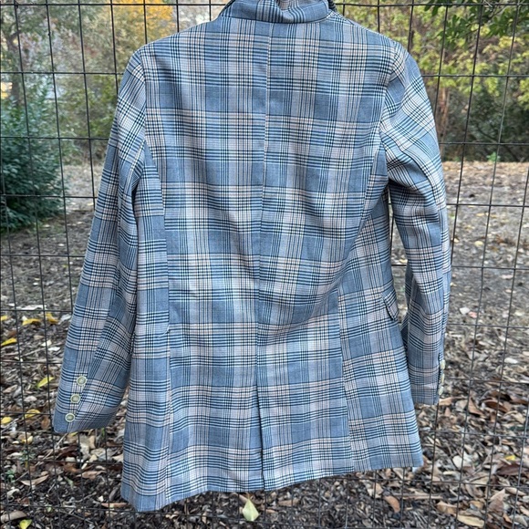 Nasty Gal Blue and Gray Plaid Double-Breasted Blazer - Picture 5 of 5